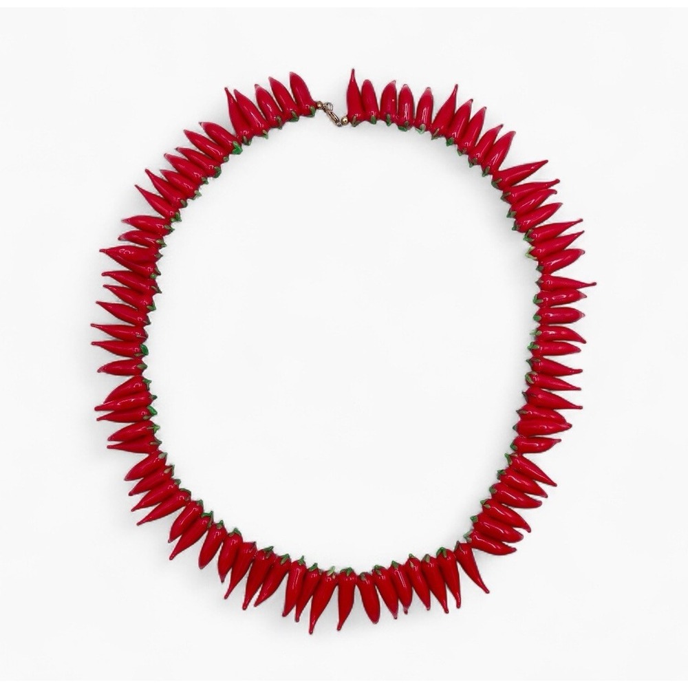 Vintage Red Glass Hot‎ Chili Peppers Necklace 25.5"